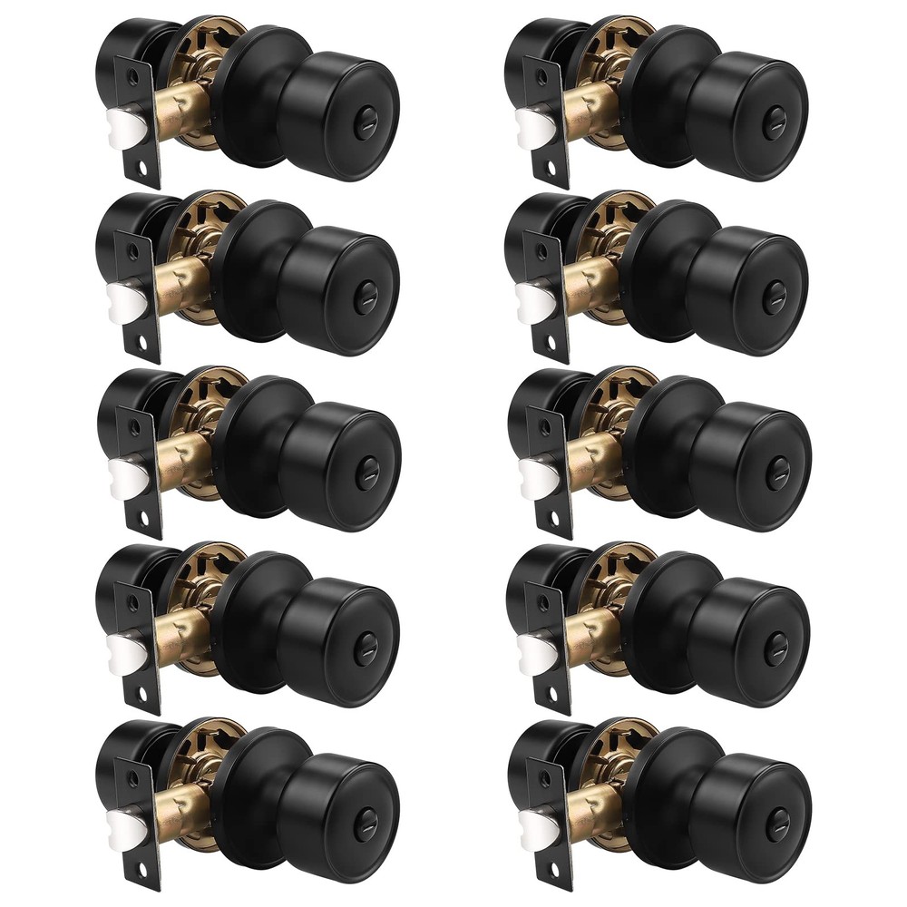 10 Pack Door Knobs Privacy Function Keyless Lock Black Interior Round Door Lo...