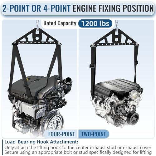 Universal 2/4-Point Engine Lift Sling Kit - 1200lb Capacity, Adjustable Nylon