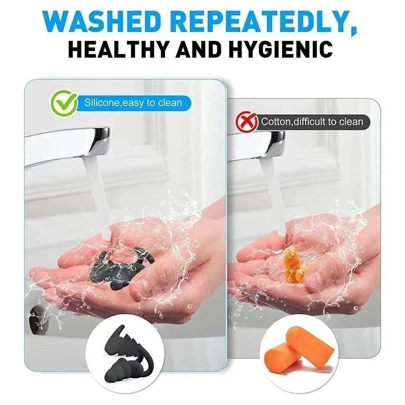 Silicone Ear Plug Waterproof For Sleeping 3 Layer Noise Cancelling Reusable Soft