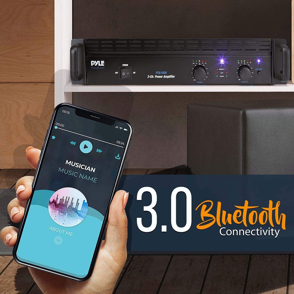 Professional Audio Bluetooth Power Amplifier - 2-Channel Rack Mount Bridgeab...