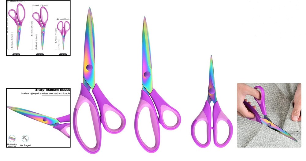 All-Purpose Scissors Set: 3 Sizes with Titanium Coating & Comfort Grip