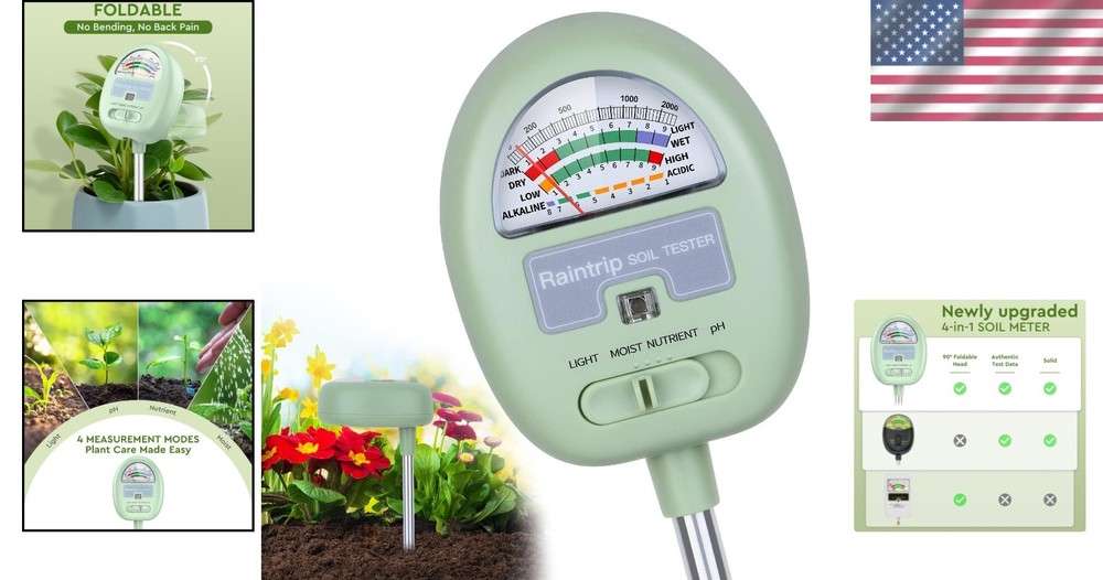 Comprehensive Soil Testing Kit - Moisture, pH, Light & Nutrients Included