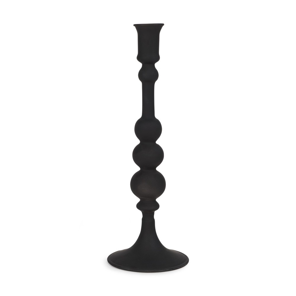 12" Black Glass Tabletop Taper Candlestick