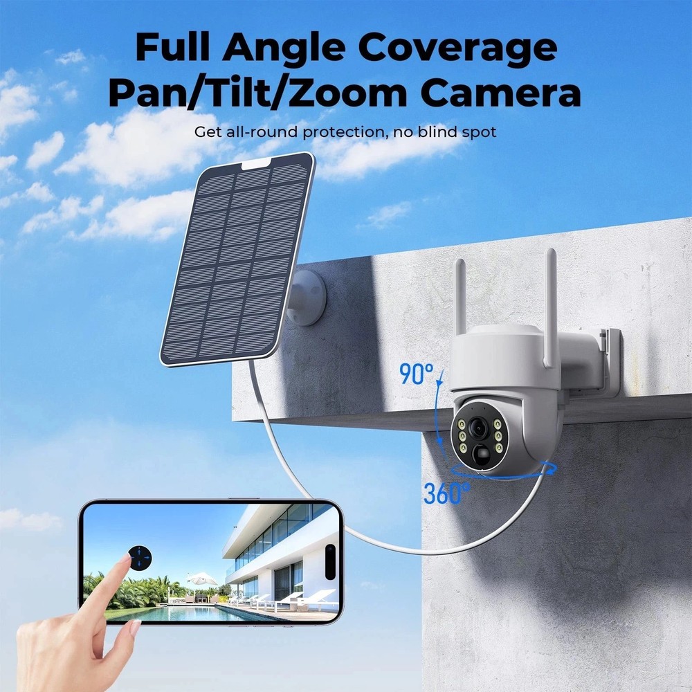 Wireless Security Camera System with NVR Pan/Tilt Solar Battery Powered Outdoor