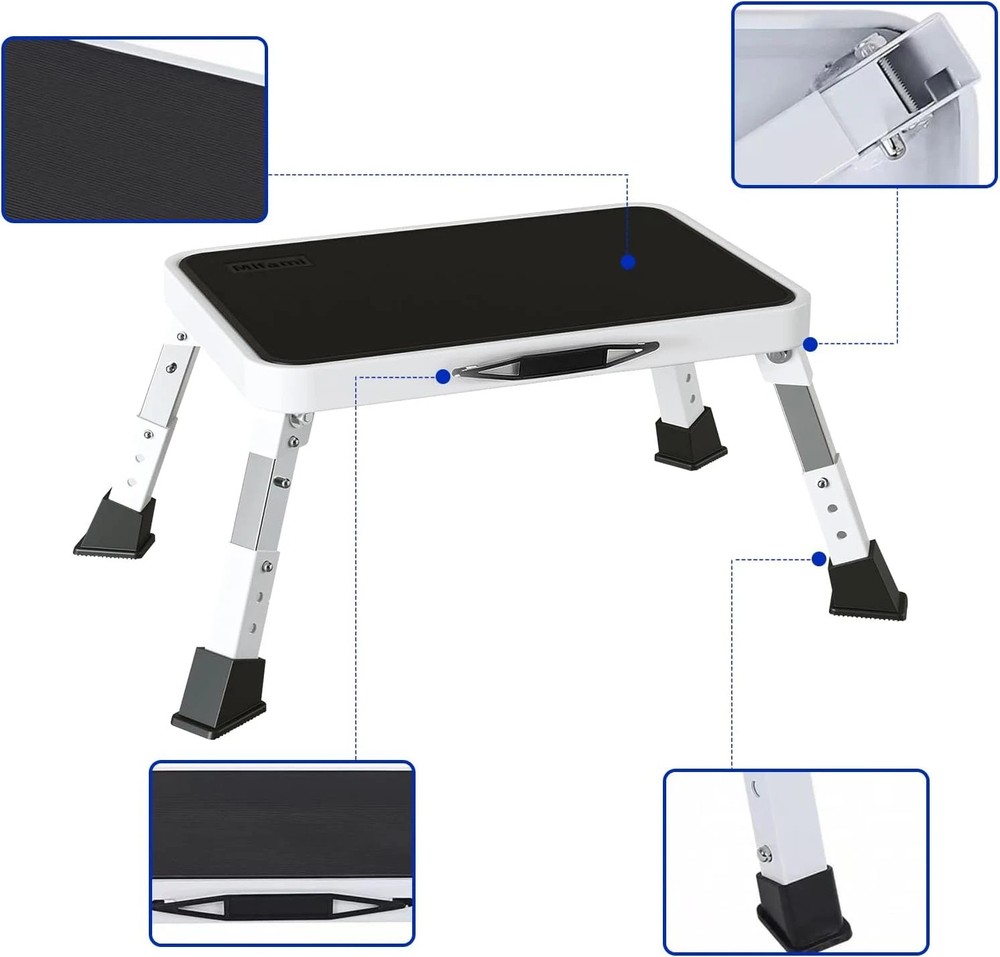 RV Step Stool Foldable Adjustable Height Sturdy Metal Stable Step Ladder with a