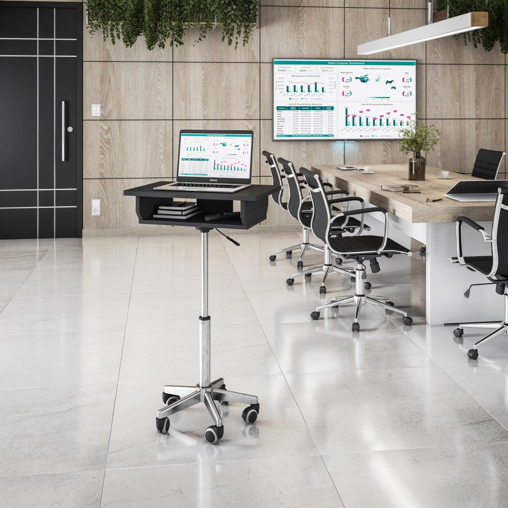 Space-Saving Folding Workstation - Adjustable Laptop Desk, Graphite Steel Frame