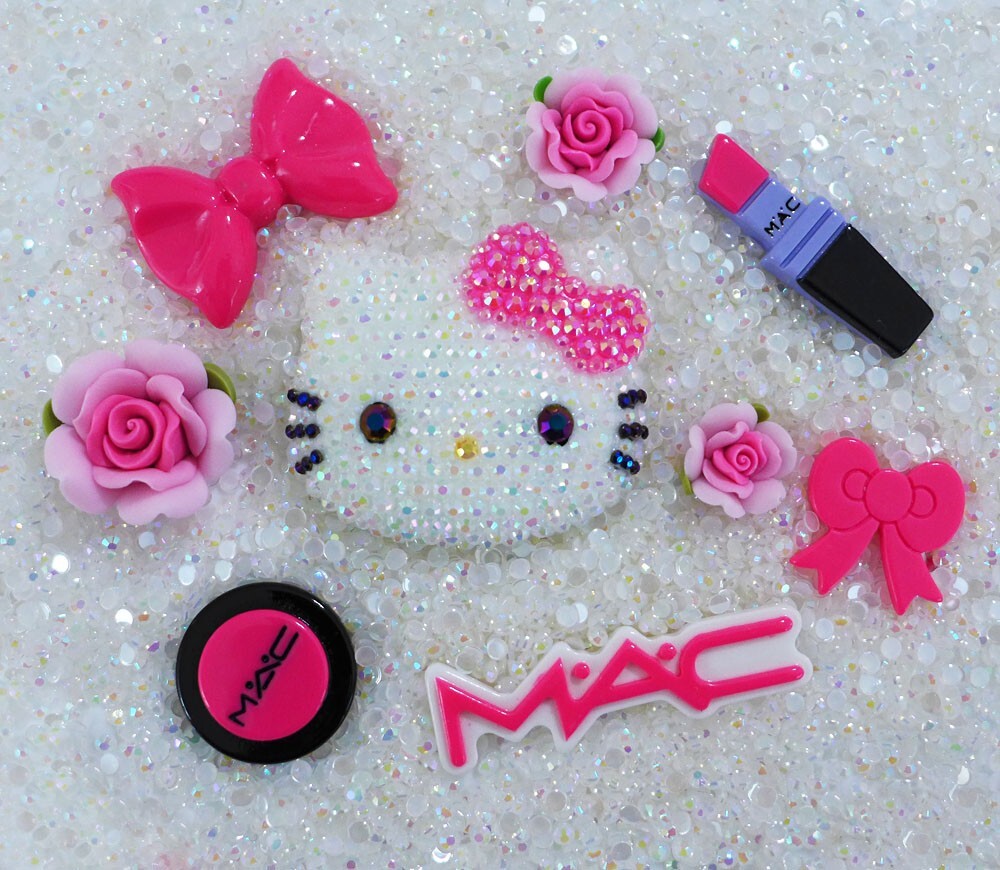 DIY 3D Kitty Bling Bling Flatback Cabochons Cell Phone Case Deco Kit