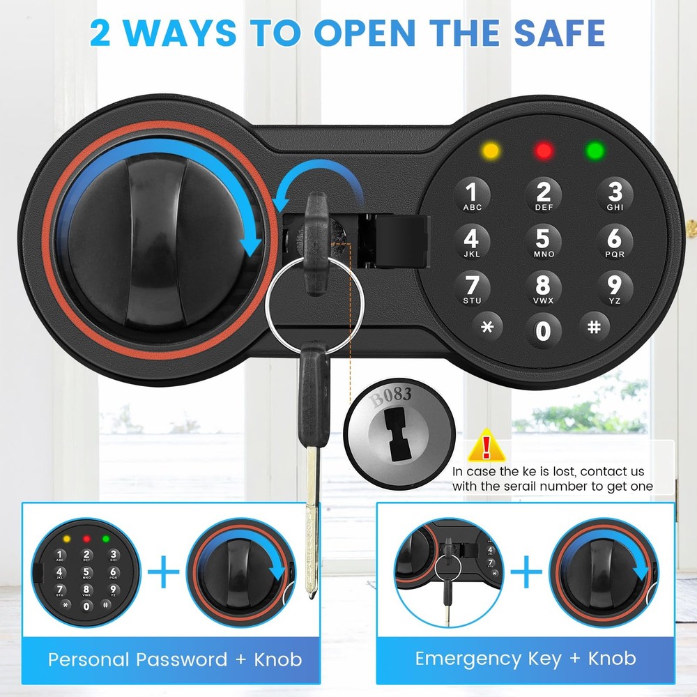 Safe Box 6.69"H with Alarm System Sensor LED Light Wall/Floor Mountable