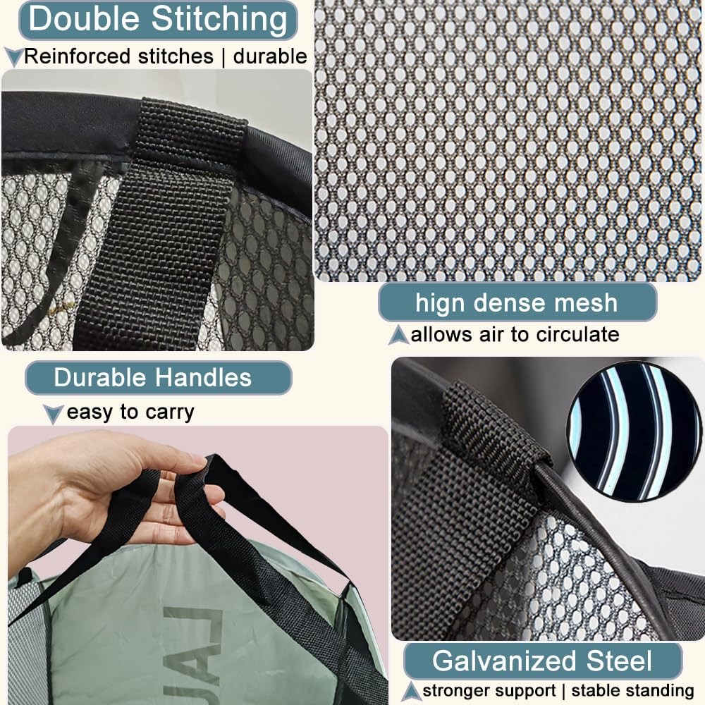 Collapsible Mesh Pop Up Laundry Hamper 2Pack Foldable Laundry Basket for clot...