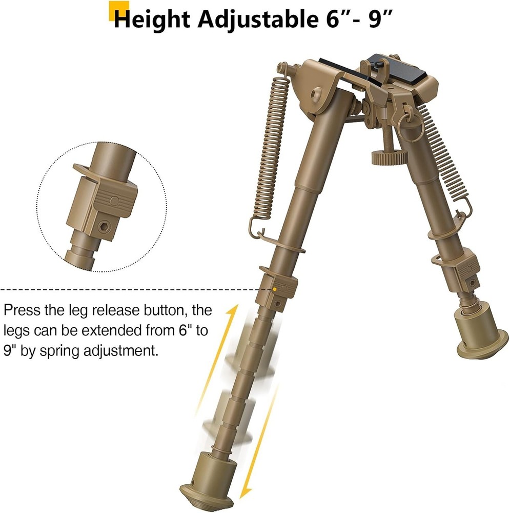 Lightweight 6-9" Bipod for Precision Shooting