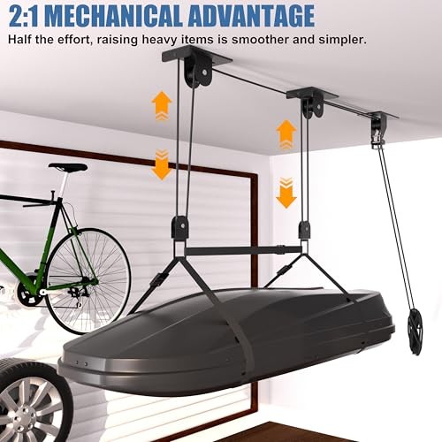 Cargo Box Pulley System for Garage Storage, Heavy-Duty Three Bracket