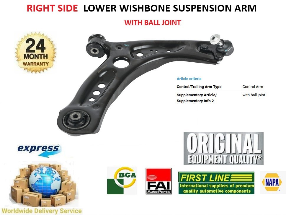 Front Right Lower CONTROL ARM for AUDI A3 Cabrio 1.6 TDI 2014-on