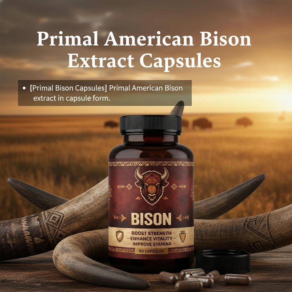 Primal Edge Bison, Primal American Bison Extract Capsules – 60 Capsules (1pack)
