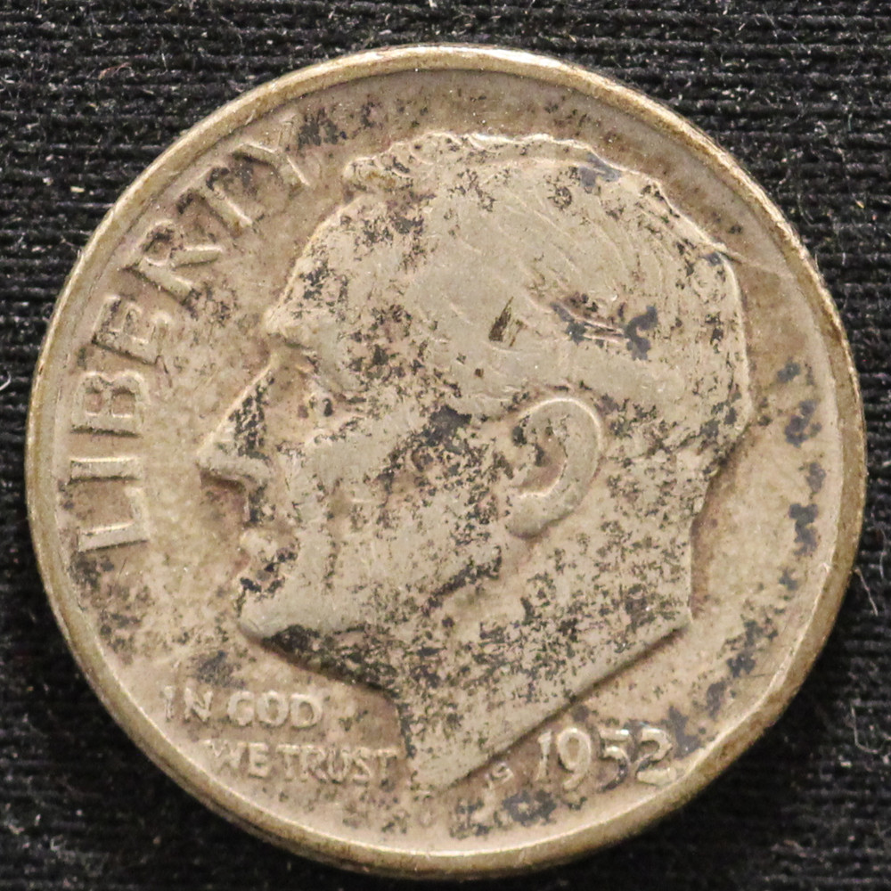1952 Roosevelt Dime (Die Crack/Break Error) ~ Better Date ~ 1 Coin