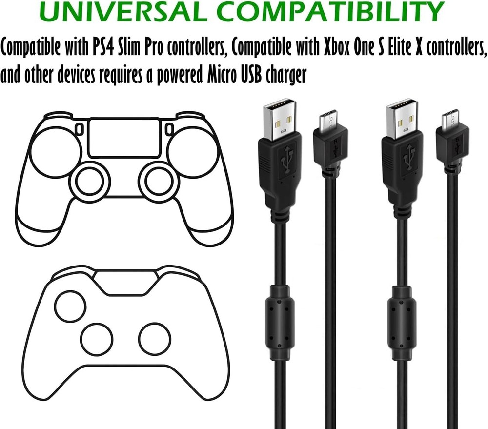 2Pack 10ft Charging Cable Compatible with PS4 Controller and Xbox One Controller