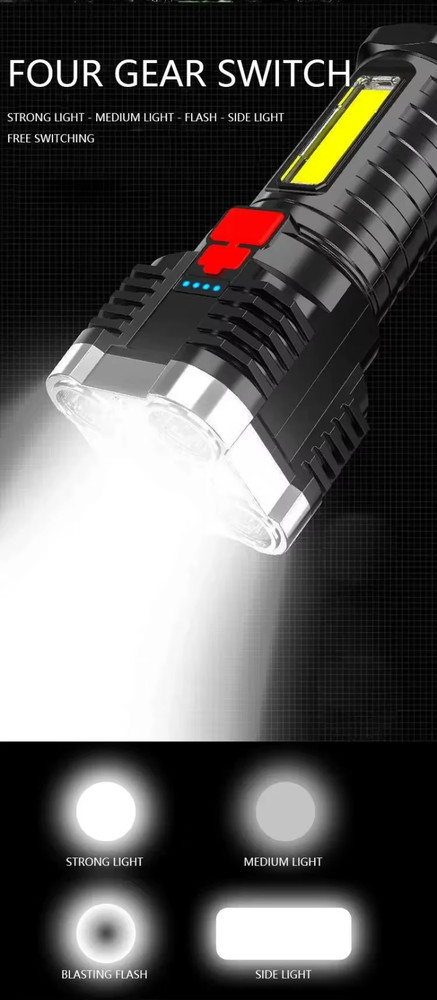5LED High Power Led Flashlights Rechargeable Camping Spotlight with Side Light 3