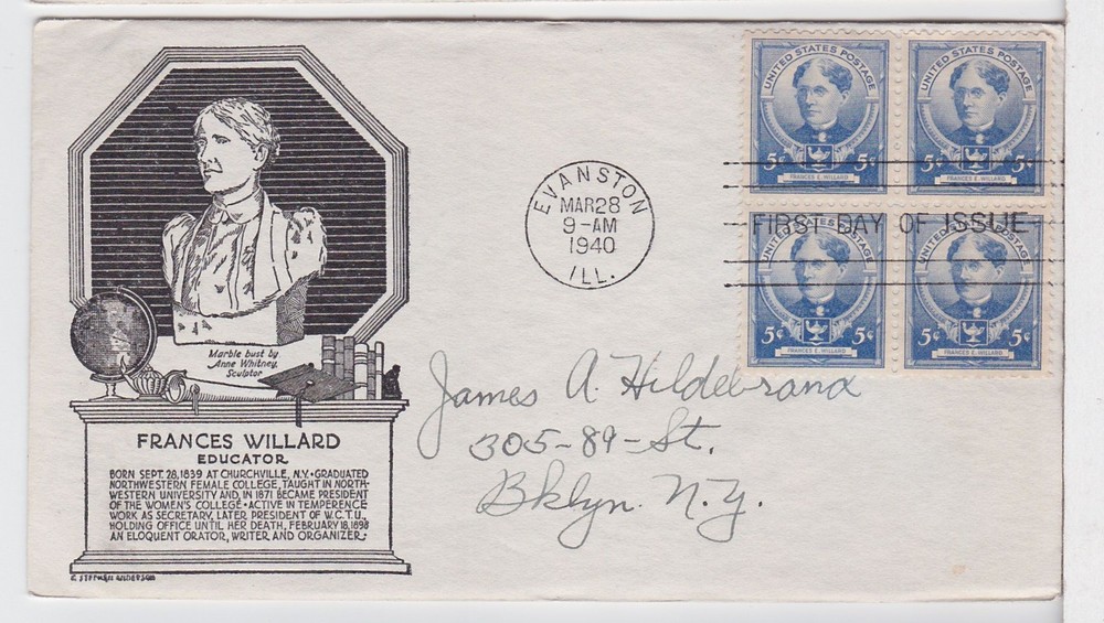 TurtlesTradingPost- Frances Willard- Educator #872 FDC 1940- Anderson Block