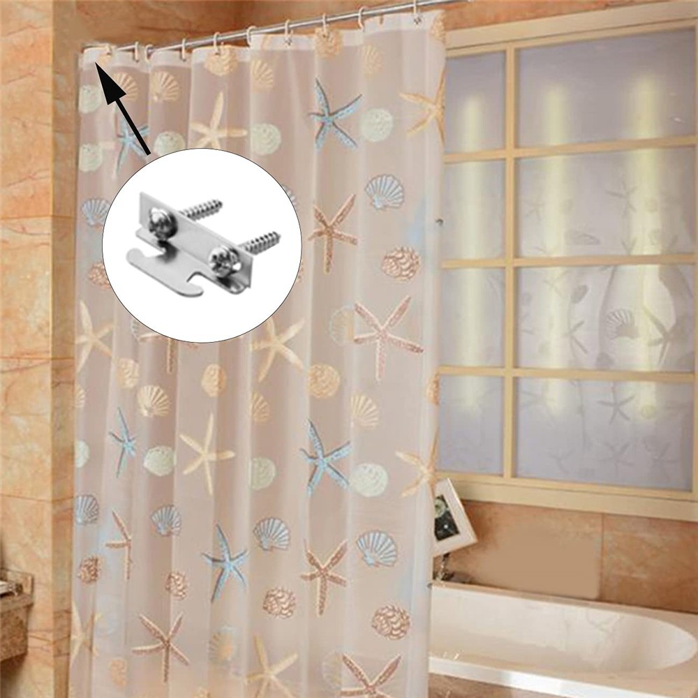 2 Sets Silver Curtain Rod Side Brackets, Ceiling Side Mounting, Hook Hardware