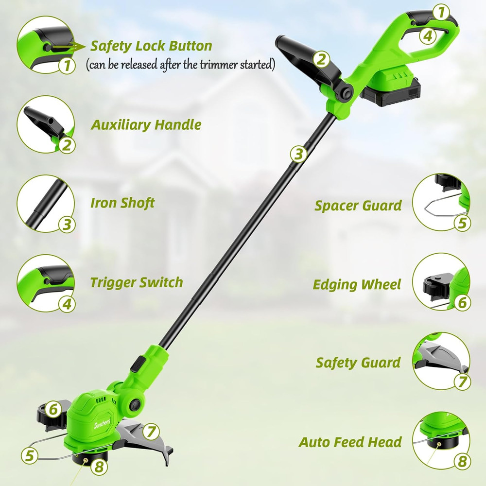 20V Cordless 12-Inch String Trimmer & Edger with 2 Batteries & Charger