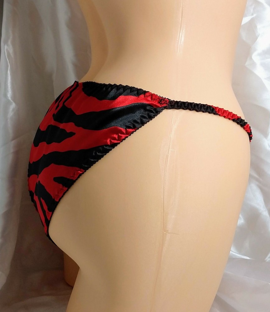Red Zebra Print Satin String Bikini Panties