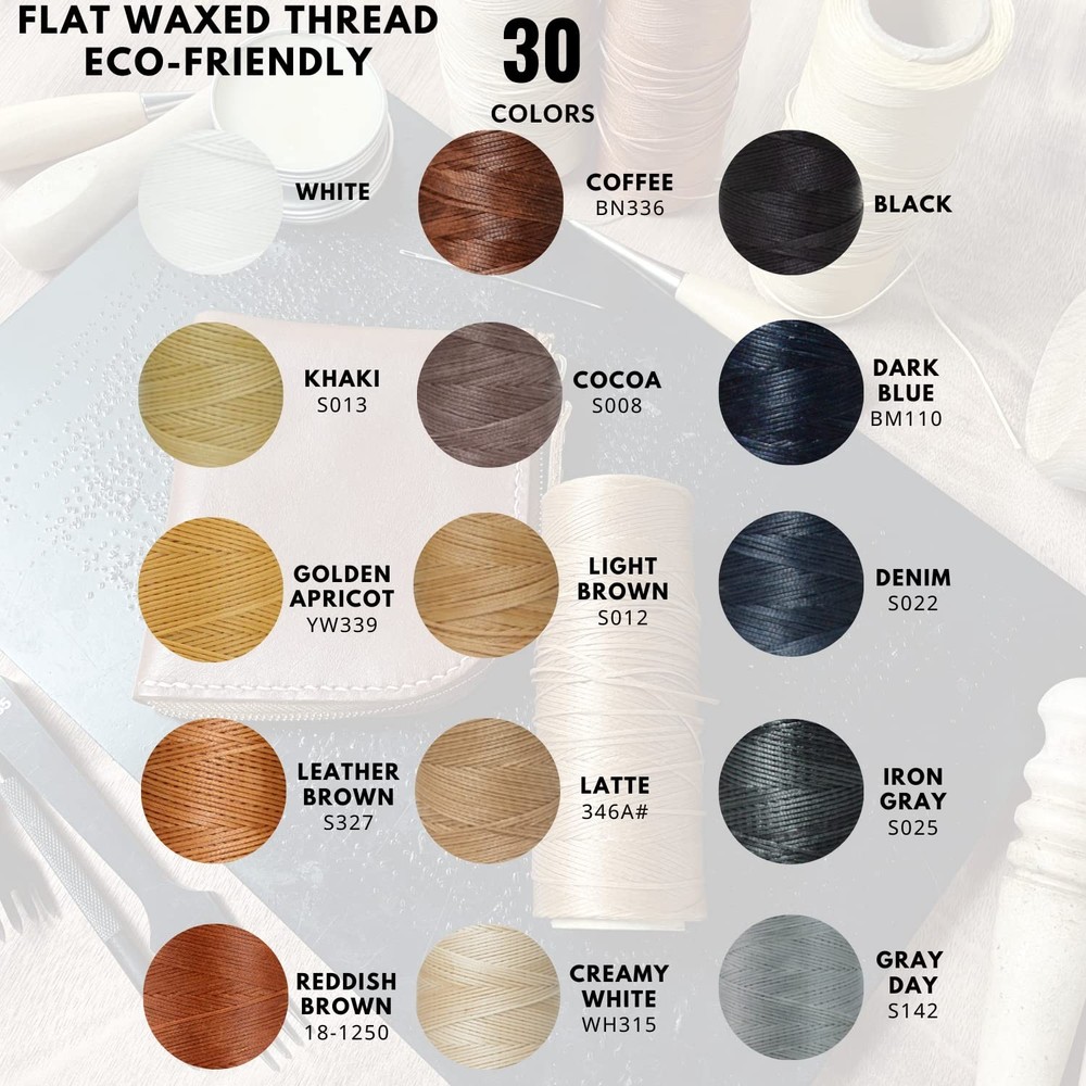 100% Polyester Flat Waxed Threads, 150D/0.8Mm, 270Yards/247M. All-Purpose Thread