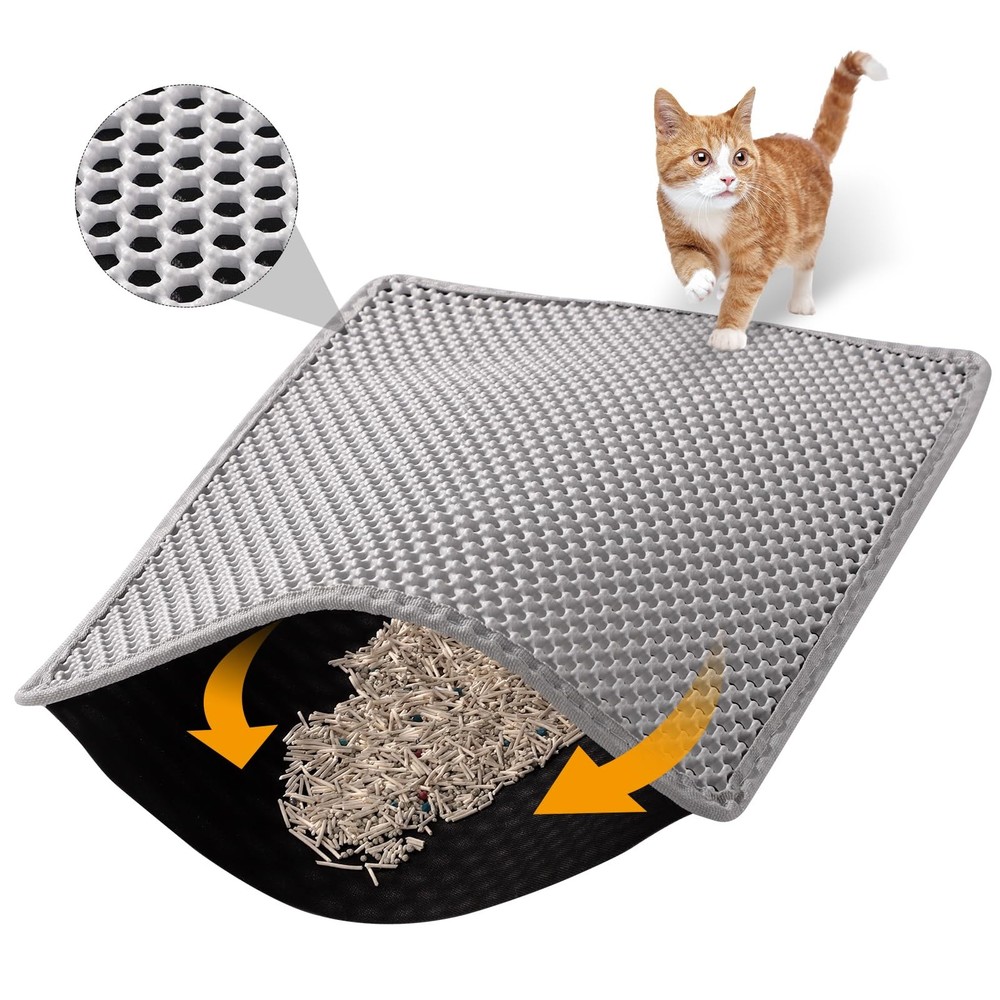 ondware Cat Litter Mat, 24x15 Inch Double Layer Litters Box Inch, grey