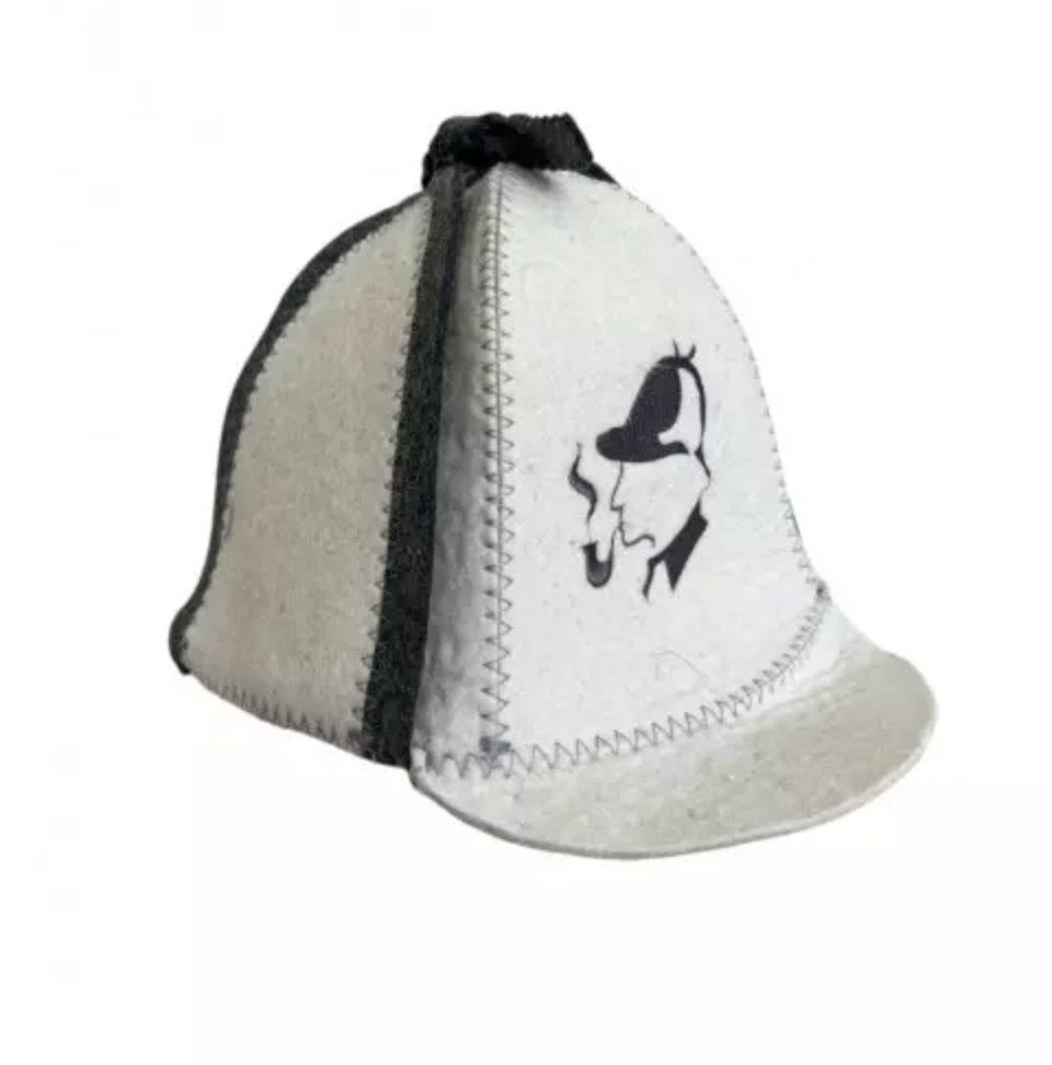 Sauna hat -   Sherlock Holmes  wool 100% , white