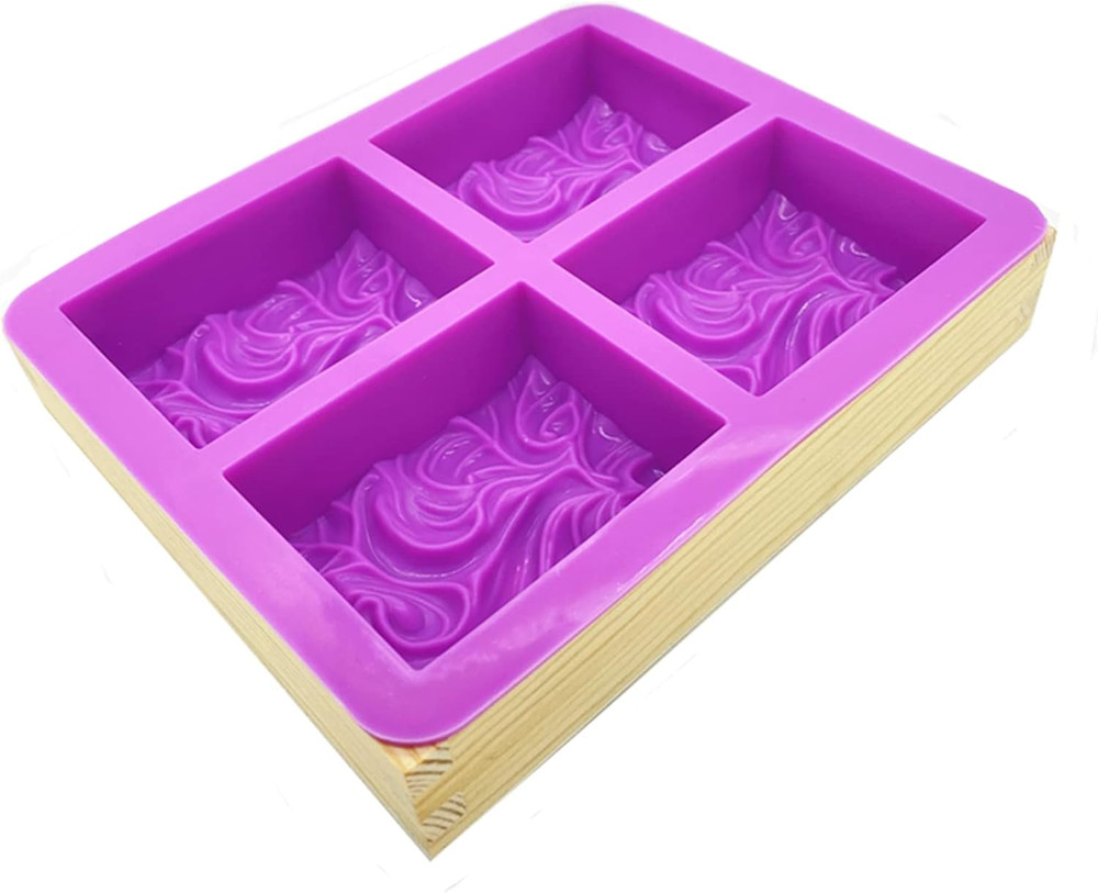 Flexible Rectangular Sea Wave Soap Silicone Mold Wood Box for Soap Making Suppli