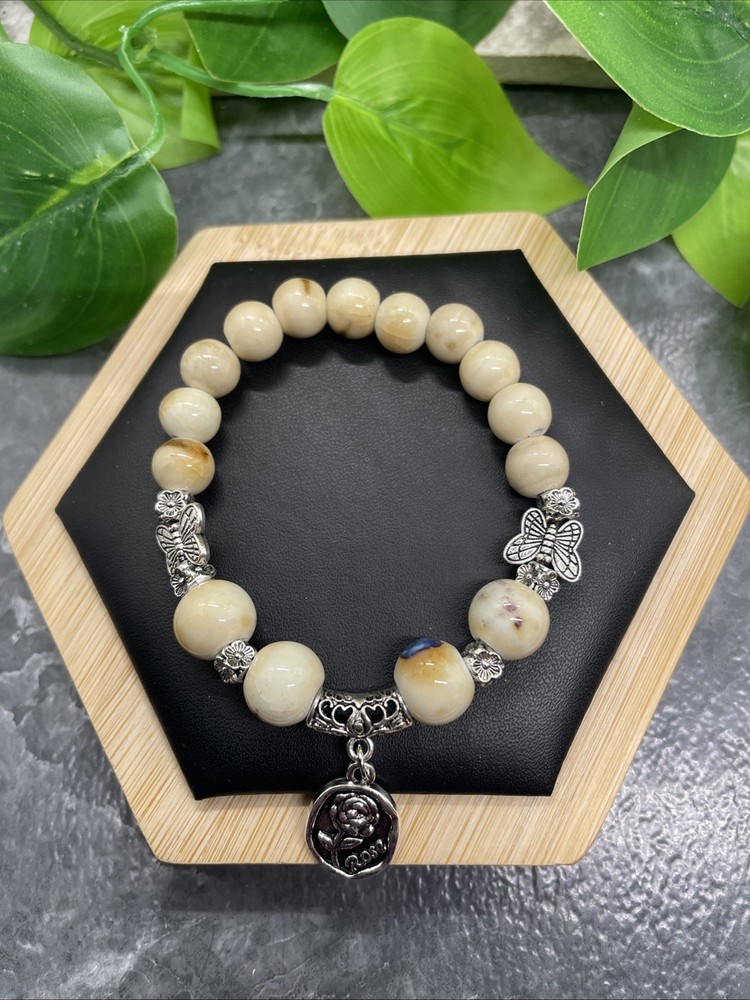 Handmade Ceramic Bead Beaded Stackable 6” Plus Stretch Bracelet New B251