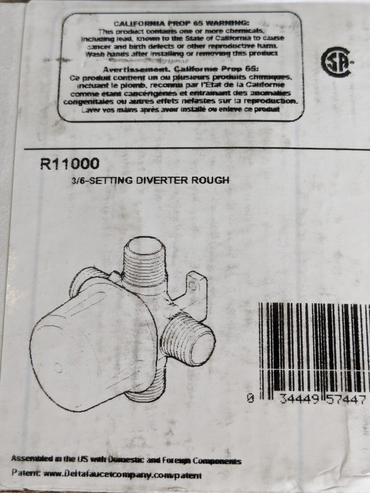 Delta Diverter Rough-In Valve for Delta 3 Funtion/6 Function R11000