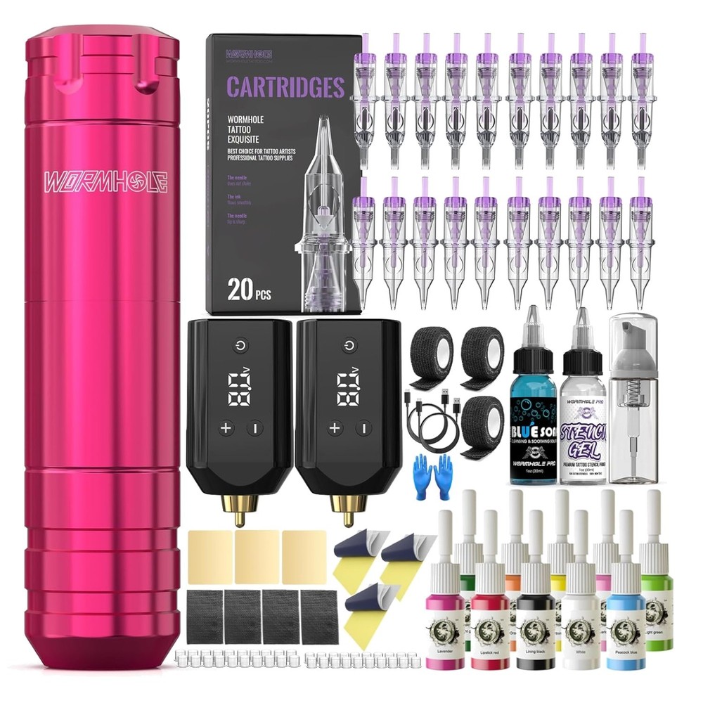 Wireless Pink Tattoo Kit - Complete Set for Beginners