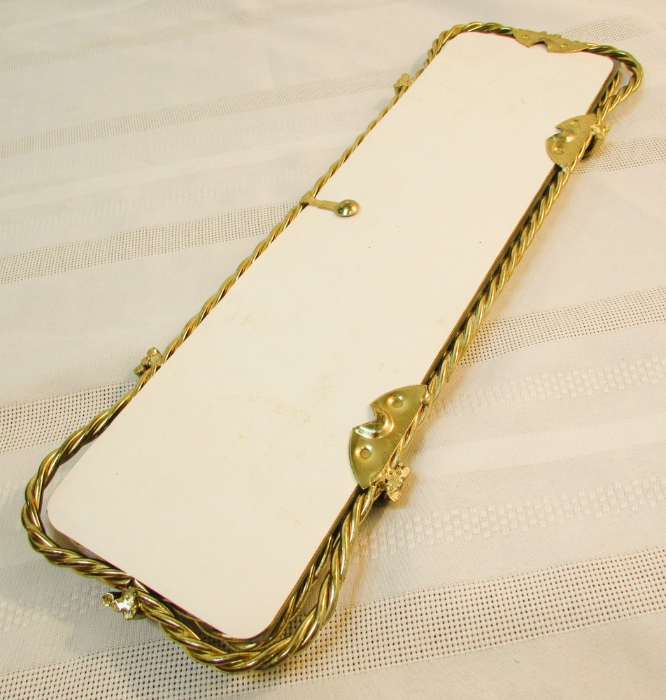VINTAGE SOLID BRASS DOUBLE ROPE LONG HANGING OR VANITY TOP MIRROR
