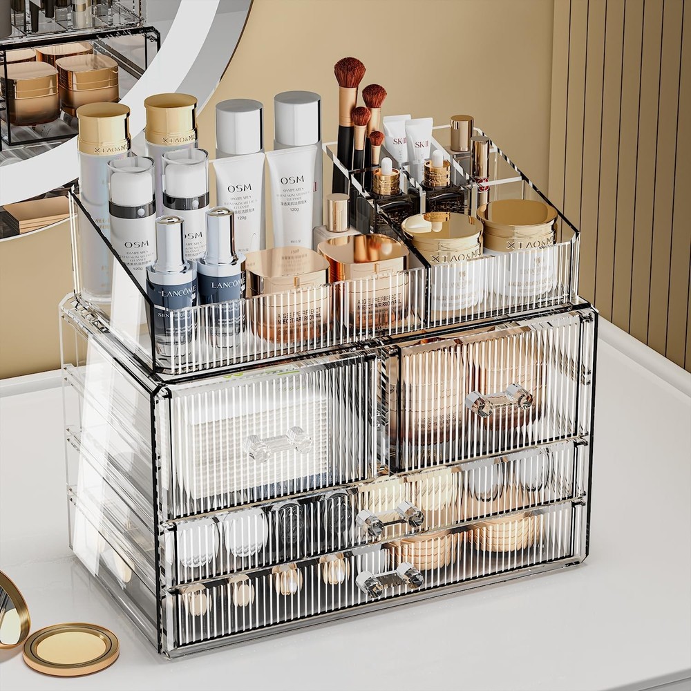 ZHIAI Stackable Storage Drawers, Acrylic Bathroom Counter Organizer Clear Mak...
