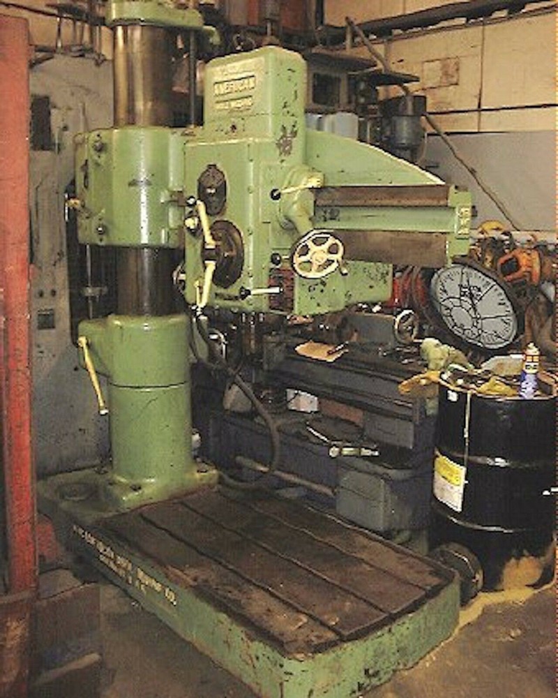 Radial Drill, 4′ x11″ col. American Hole Wizard w/ Box Table, 18″ deep