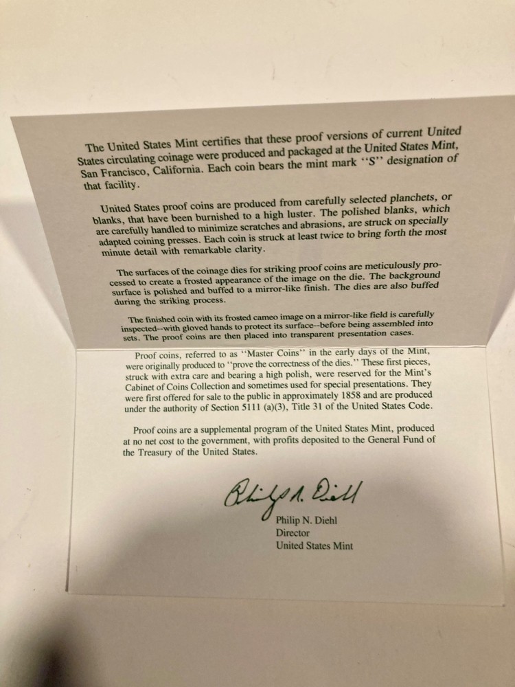 1995 S Proof Set U.S. Mint - Original Packaging + Certificate Of Authenticity