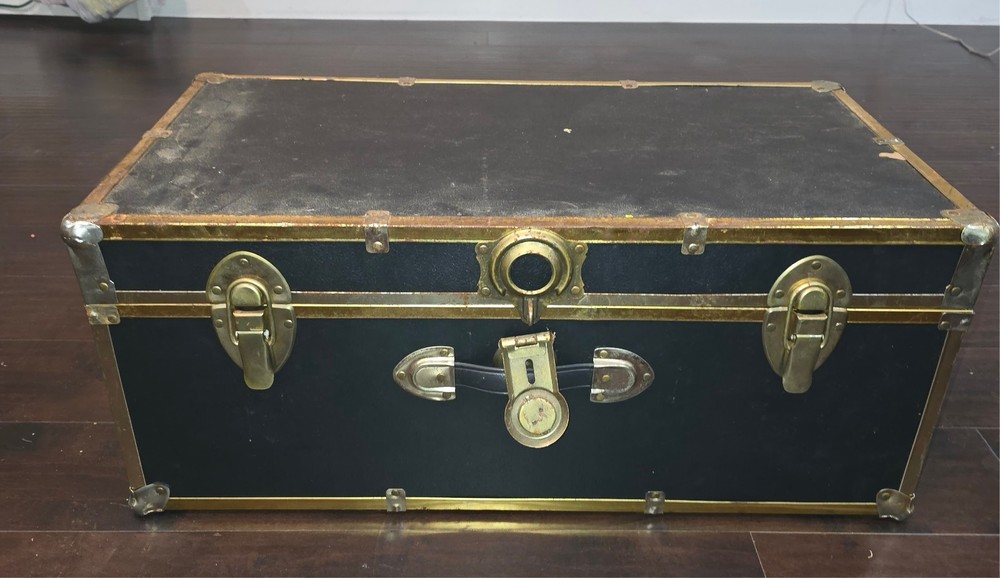Vintage Black Storage Trunk Clean Condition Functional Hardware 29.75" x 15.5"