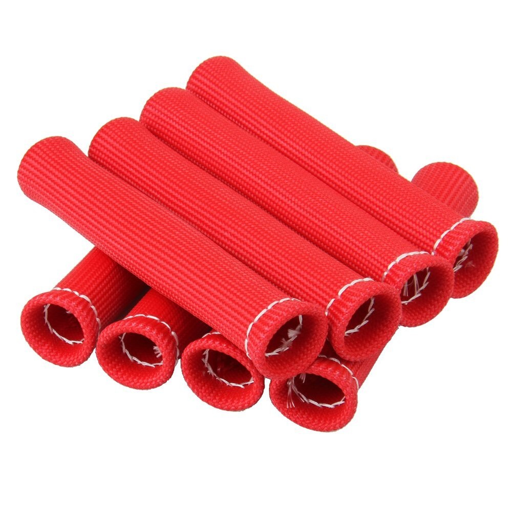 8Pcs Spark Plug Wire Boots Heat Shield Protector Sleeve 2500 Degree 6 Inch Red