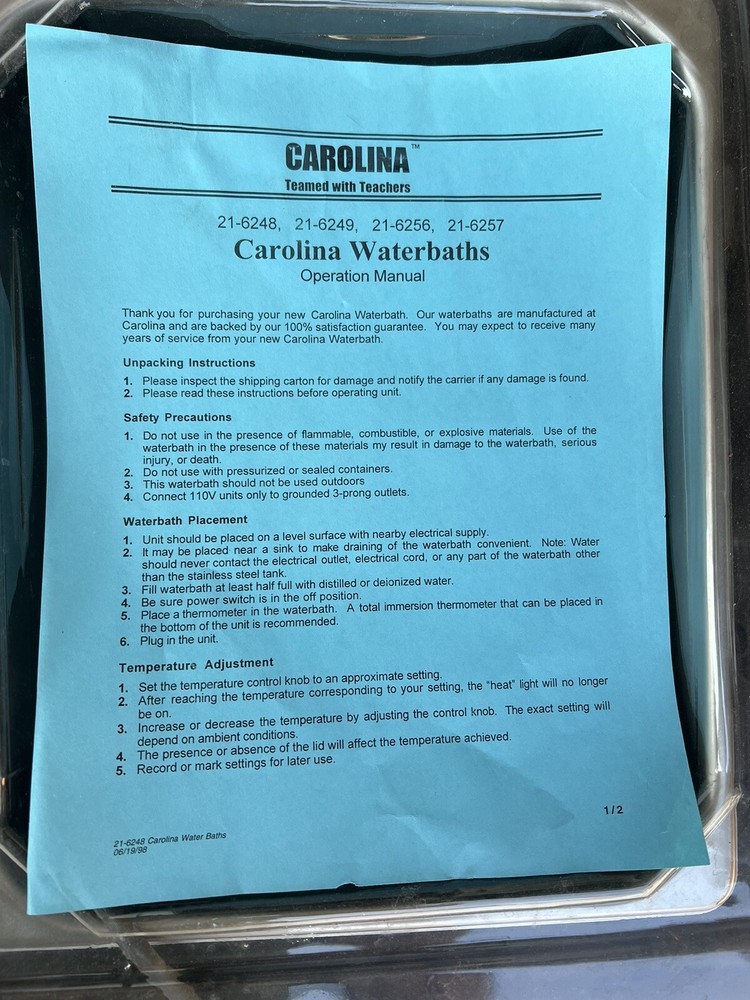 Used Carolina Brand Water Bath