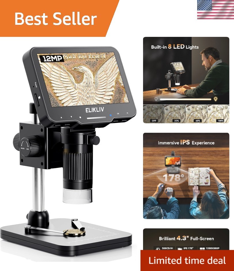 Versatile 4.3'' Digital Microscope: 1000x Magnification & Adjustable Lighting