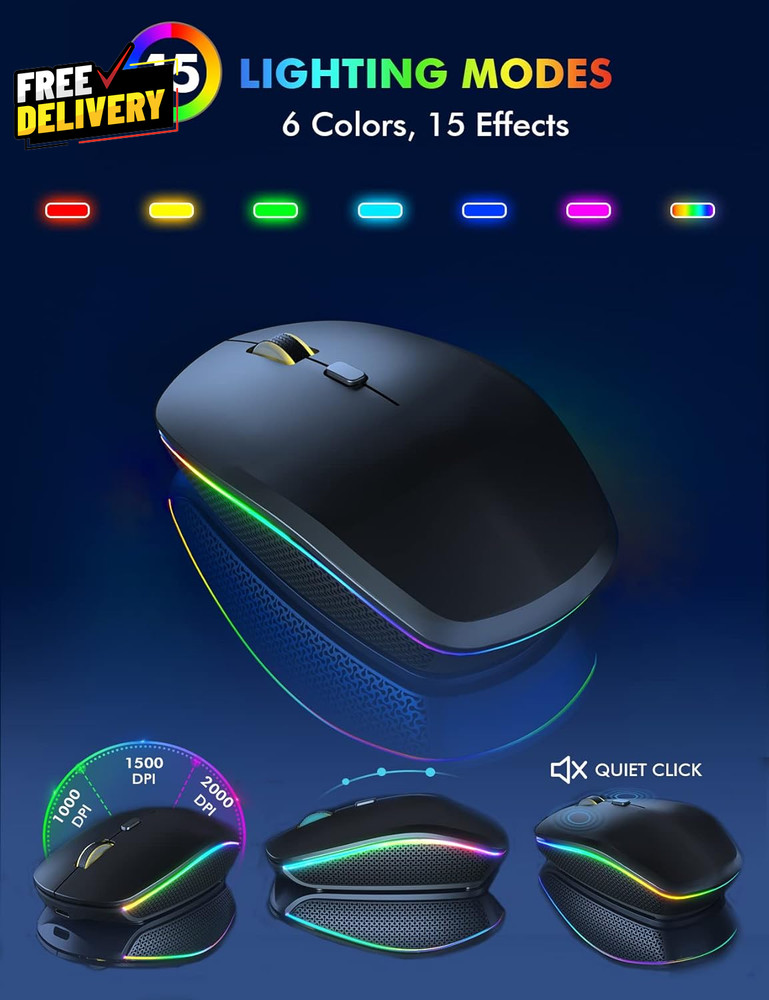 Wireless Keyboard and Mouse Combo RGB Backlit Rechargeable & Light up Lett.....