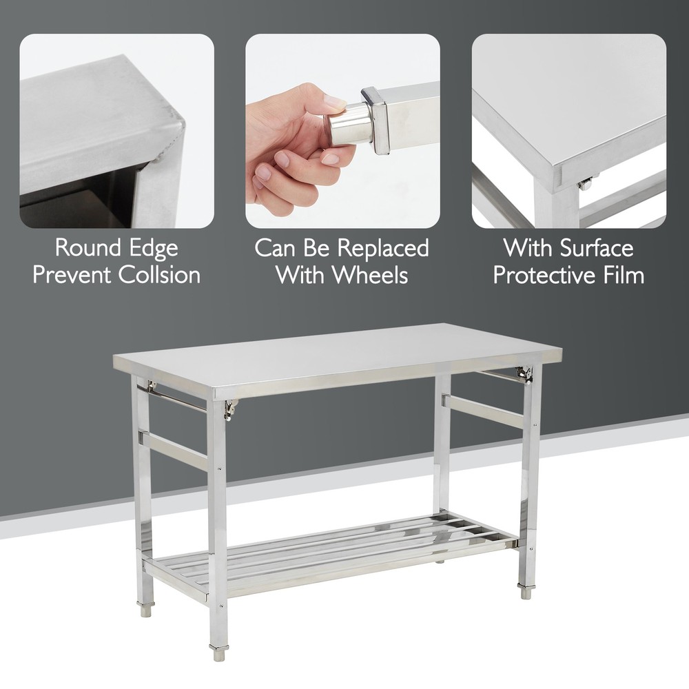 Work Table for Prep & Work, Heavy Duty Stainless Steel Folding Work Table