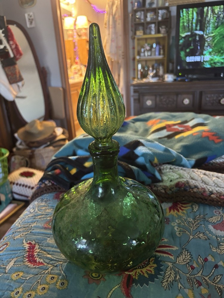 Mid Century Empoli Glass Squat Decanter