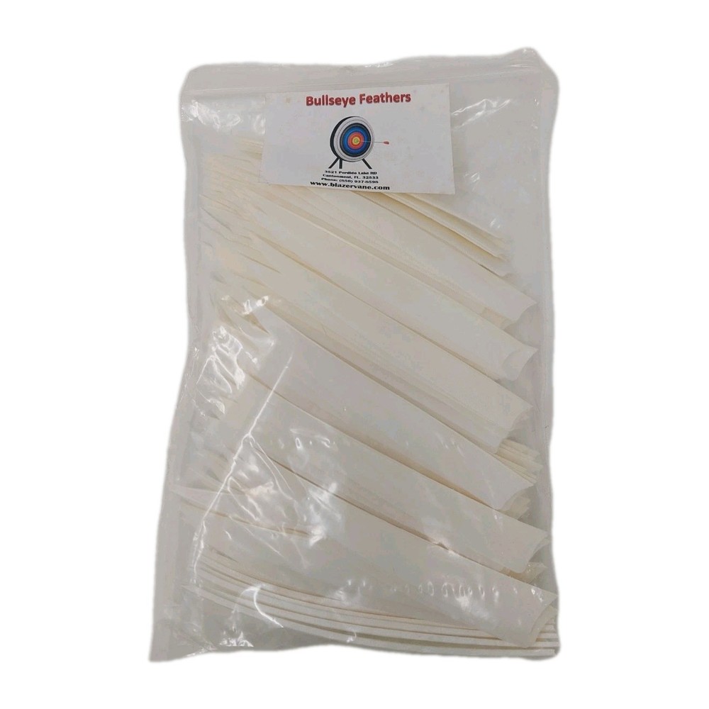100pk Bullseye Archery Feathers 5" Right Wing: Shield Solid White