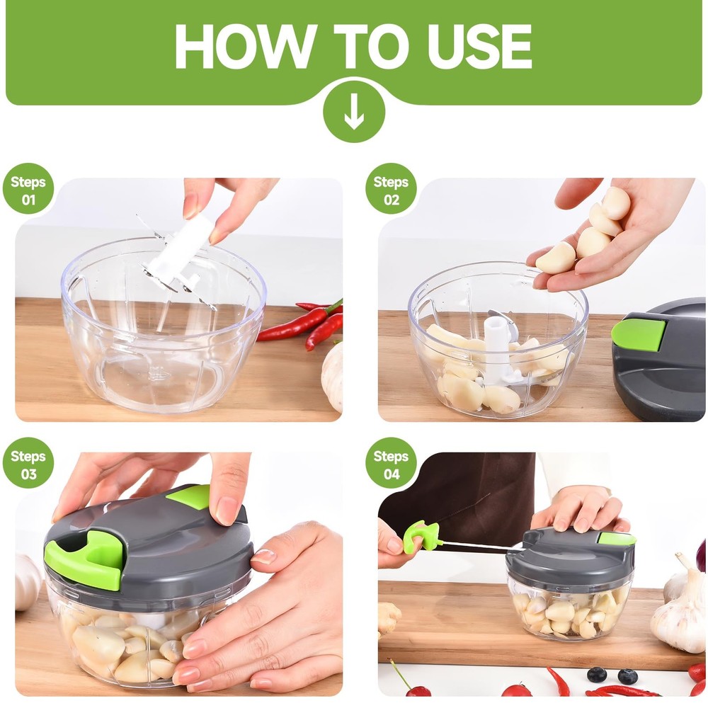 Manual Food Processor Vegetable Chopper Portable Hand Pull String Garlic Mincer