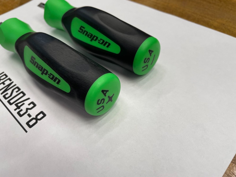 Snap-on Tools NEW GREEN 2pc Soft Grip Instinct Handle Stubby Screwdriver Set