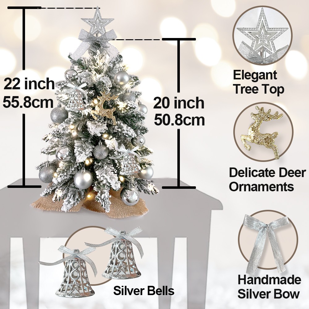 22" Artificial Prelit Tabletop Christmas Tree w/LED Light&Silver Ball Star Decor