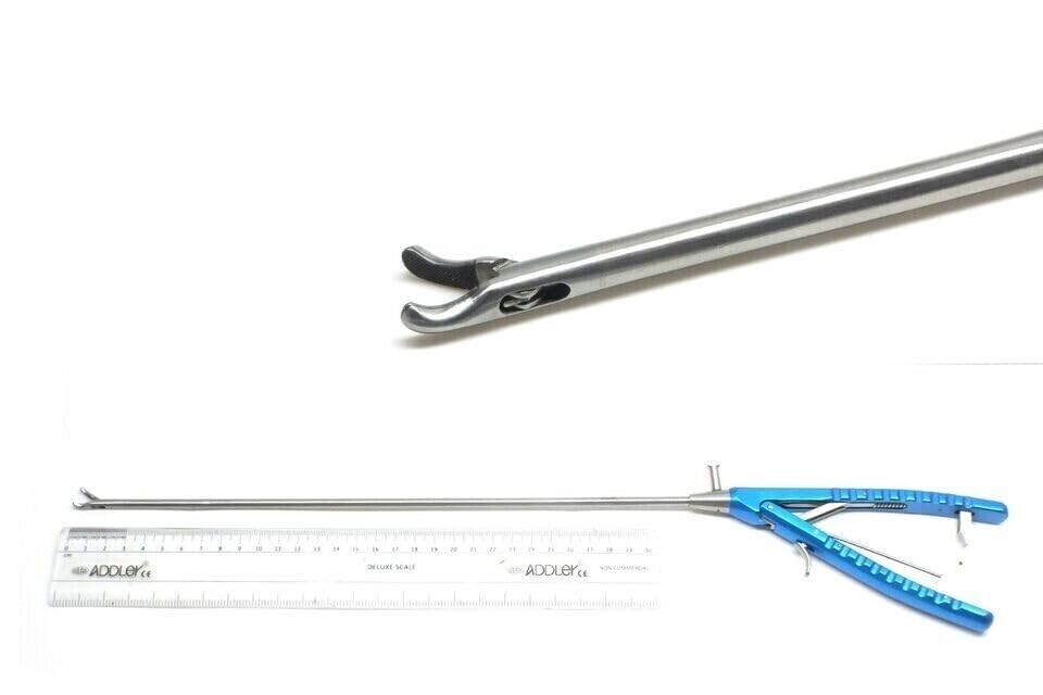 LAPAROSCOPIC 5 MM V-TYPE CURVED NEEDLE HOLDER BLUE HANDLE ADDLER