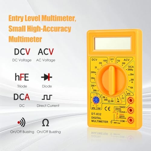 DT832 Digital Multimeter Multi Tester Handheld Multimeter Mini Pocket Yellow