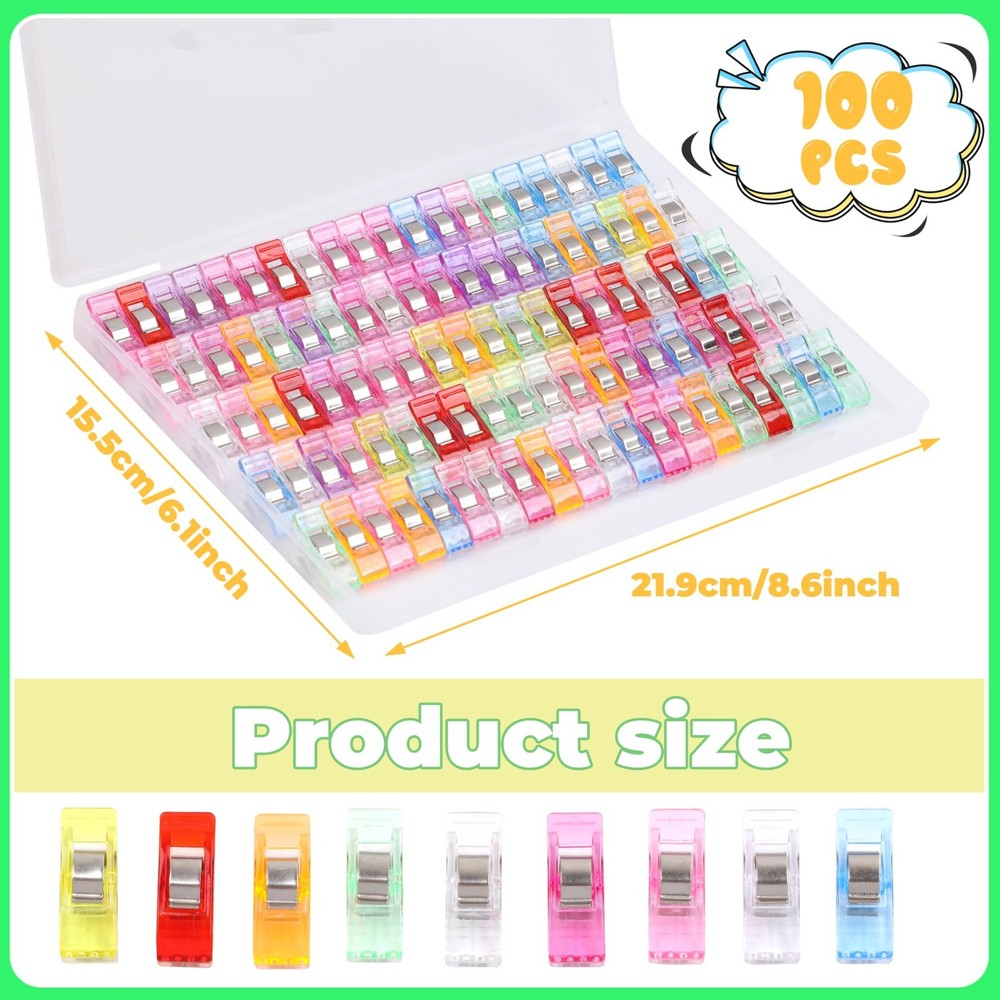 Sewing Clips 100 Pcs, Transparent Acrylic Clips, Crafting Tools, Multicolor