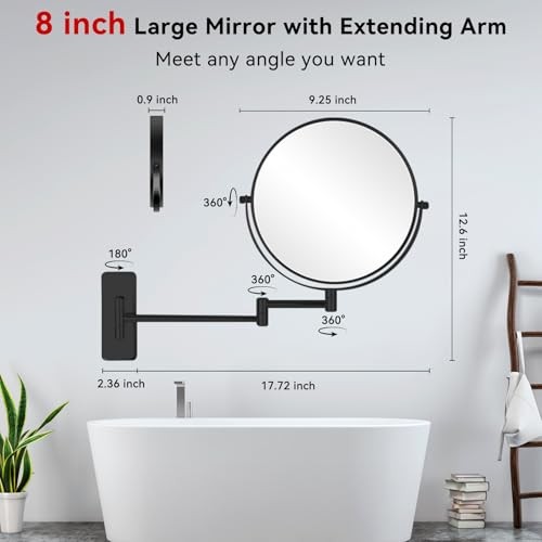 8” Wall Mount Makeup Mirror with 20X Strong Magnification, Double Sided